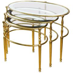 1950s Italian Nest of Oval Brass Tables