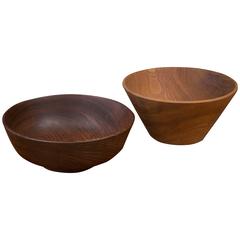 Pair of Large Teak Turned Wood Bowls by Bob Stocksdale