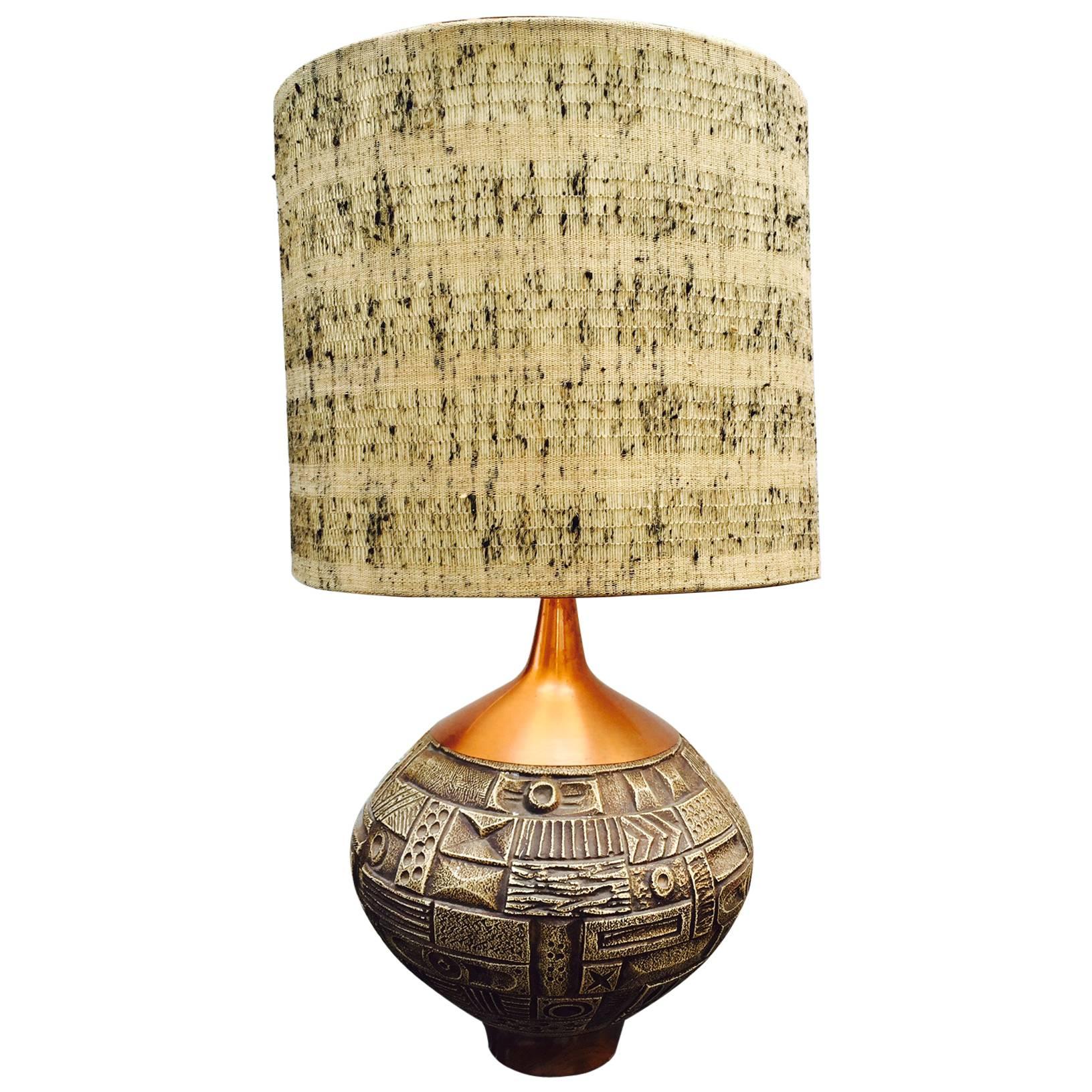 Mid-Century Pottery and Copper Sculptural Table Lamp