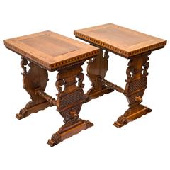 Pair of Italian Walnut Side Tables, circa 1920