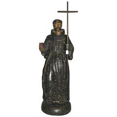 Large 18th Century Carved and Polychrome Figure of Saint Francis of Assisi
