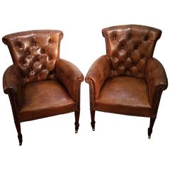 Antique Pair of Edwardian Leather Upholstered Tub Chairs
