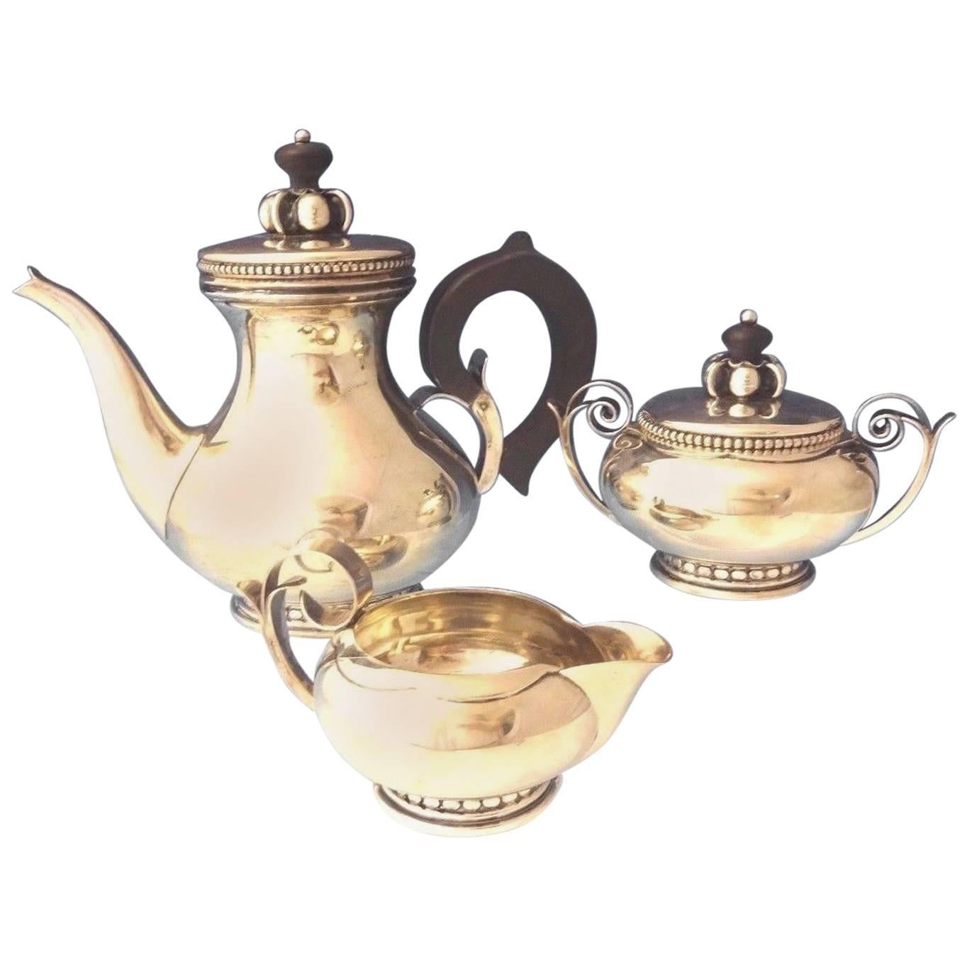 La Paglia by International Sterling Tea Set Pot Creamer Sugar Three-Piece Modern