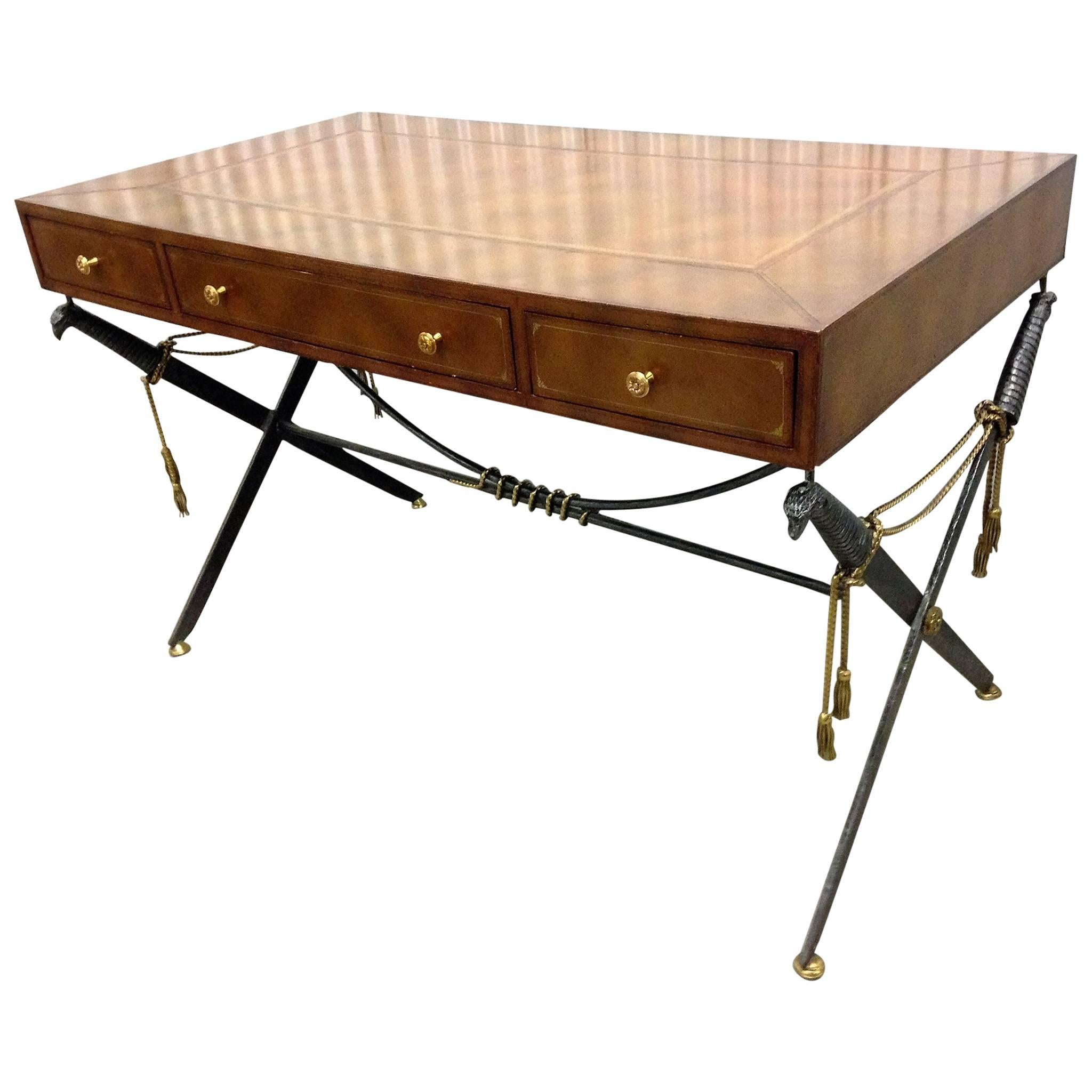 Sensational Maitland Smith Saber & Tassel X-Base Leather Topped Desk For Sale