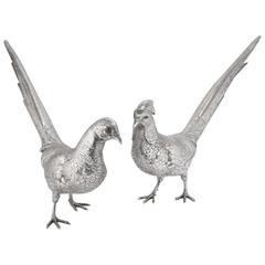 Pair of Sterling Silver Golden Pheasant Model Birds