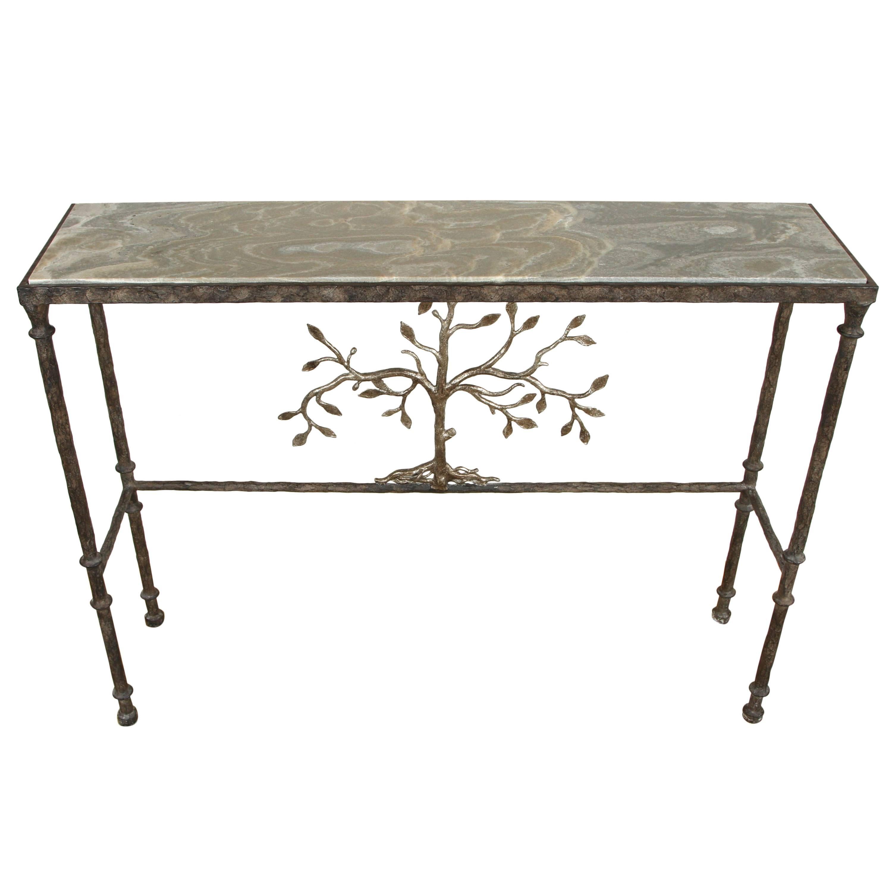Giacometti Style Console Table with Silver Limestone Top