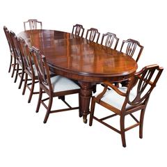 Antique Extending Dining Table with Ten Shield-Back Chairs, circa 1880