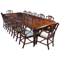 Antique Victorian Mahogany Dining Table with 12 Shield-Back Chairs