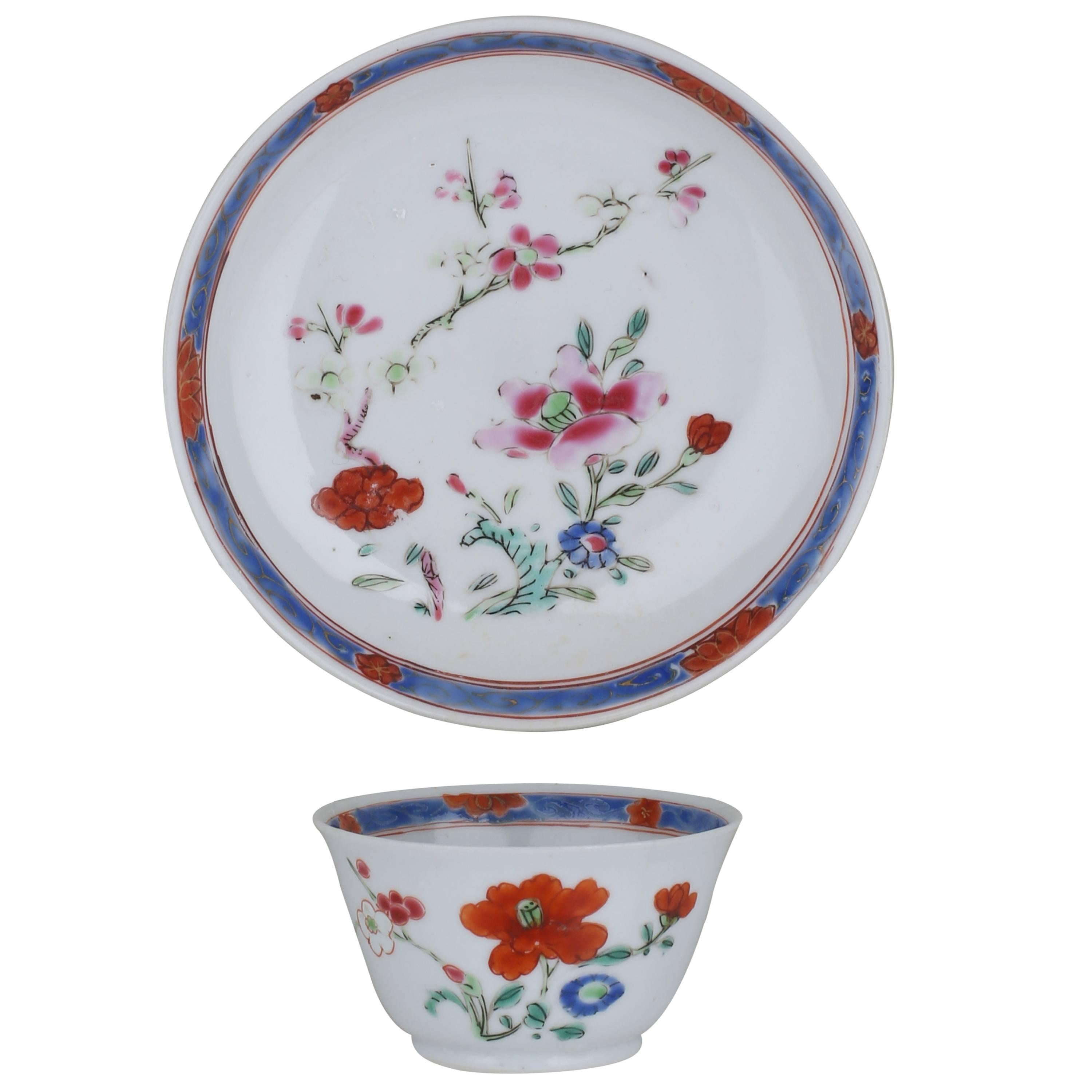 Chinese Porcelain Cup and Saucer Flowers, 18th Century For Sale