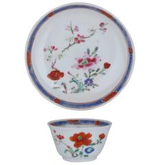 Chinese Porcelain Cup and Saucer Flowers, 18th Century