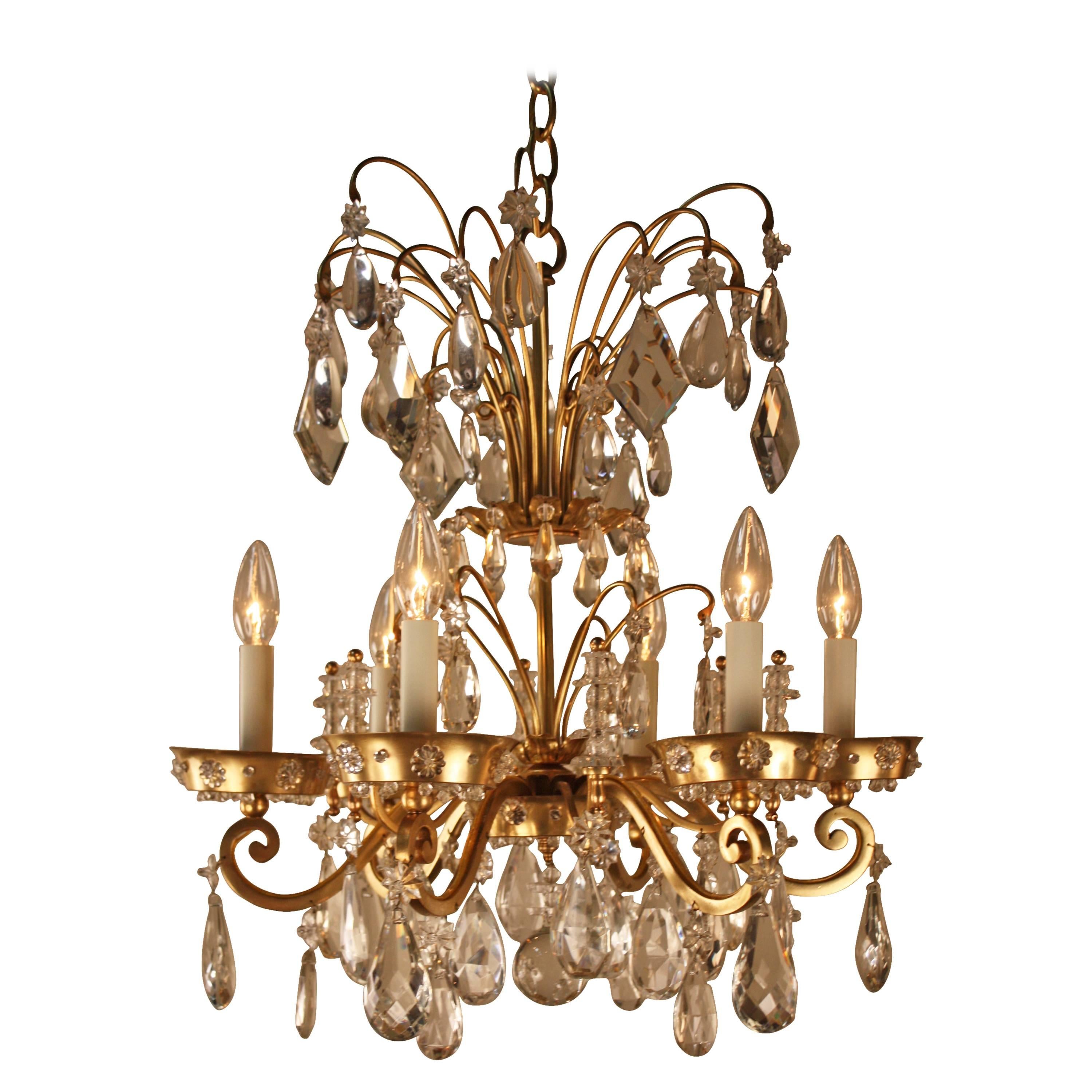 French Crystal and Bronze Chandelier by Maison Baguès