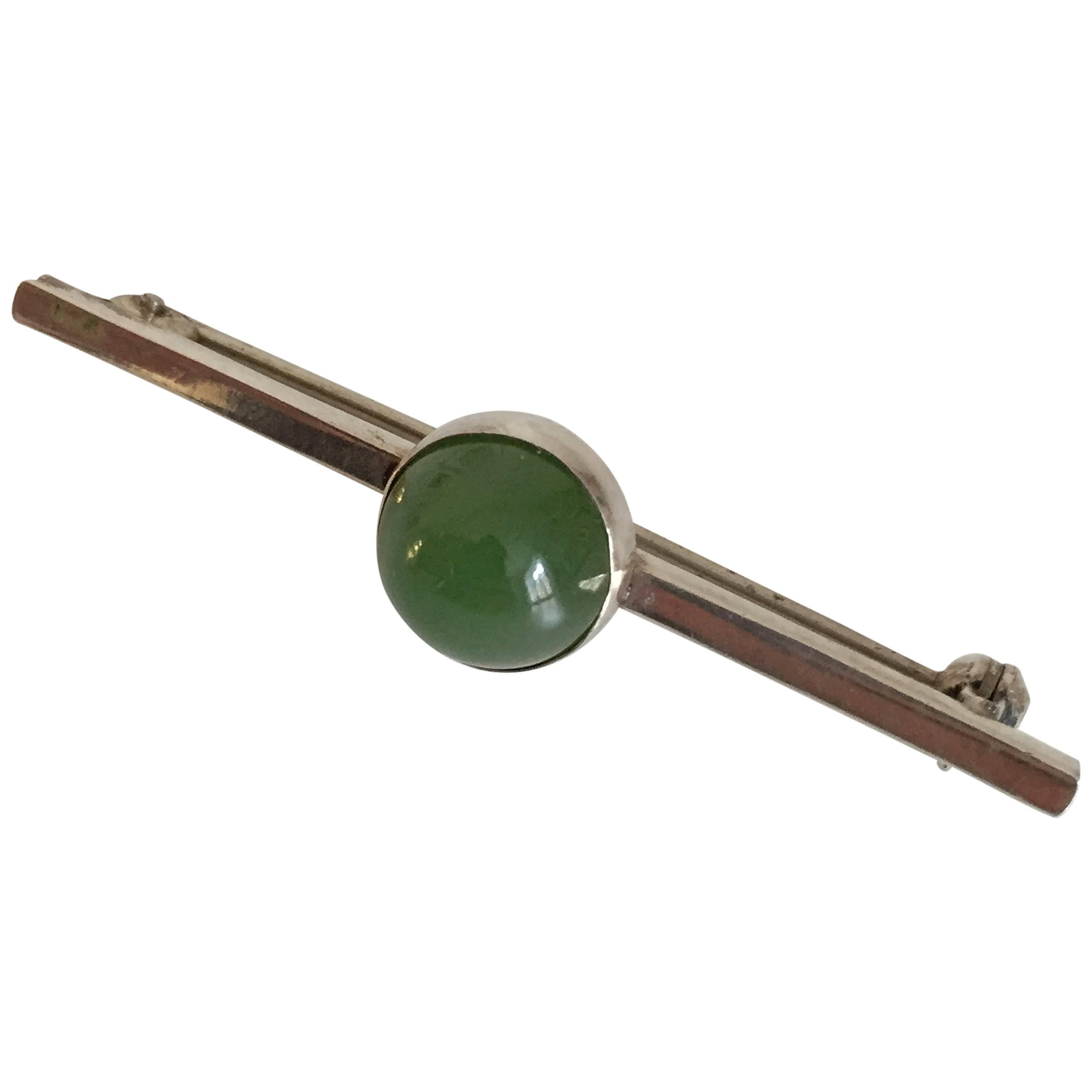 Georg Jensen Sterling Silver Brooch with Green Agate