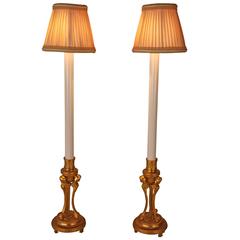 Pair of Neoclassical Electrified Gilt Bronze Candlestick Lamps