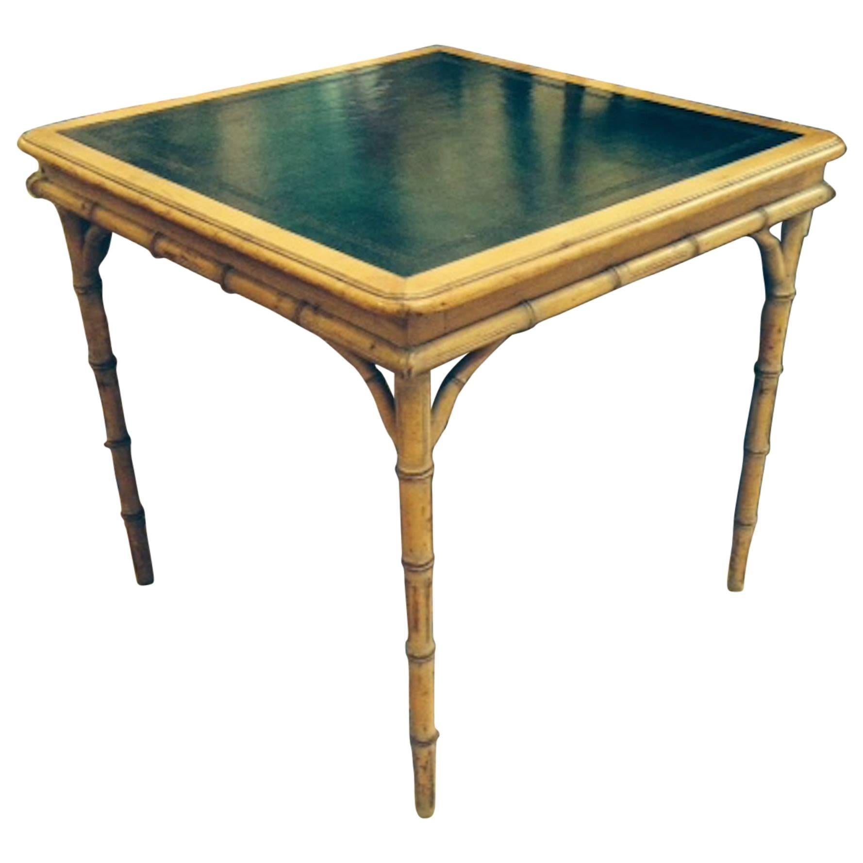 Very Chic Hollywood Regency Card Table and Four Chairs with Deep Green Leather