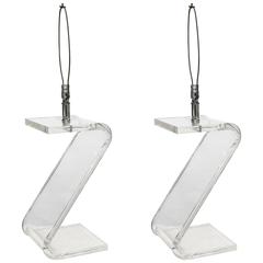 Pair of Large Lucite "Z" Lamps