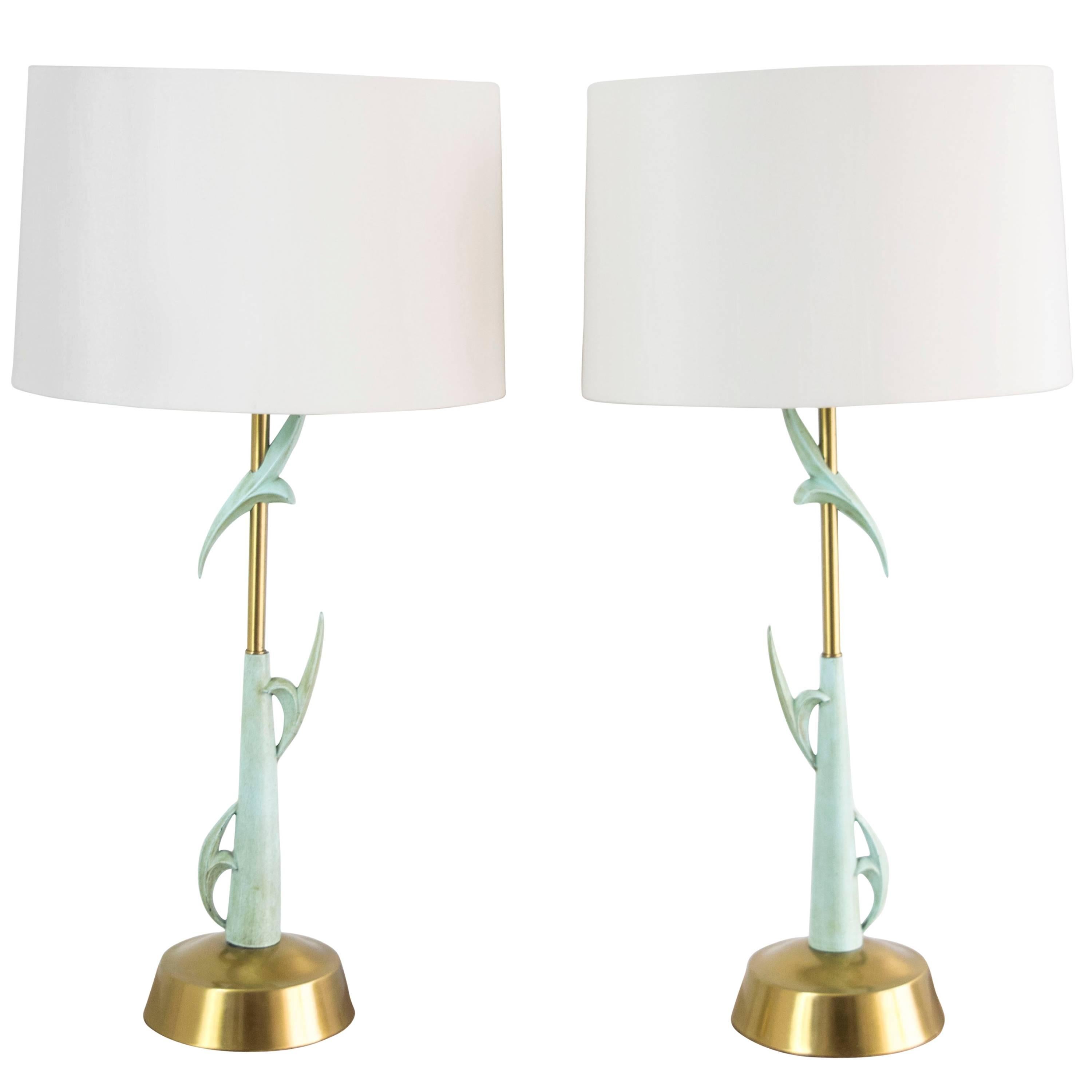Mid Century Sculptural Turquoise and Brass Lamps by Rembrandt For Sale