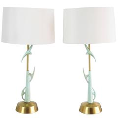 Mid Century Sculptural Turquoise and Brass Lamps by Rembrandt
