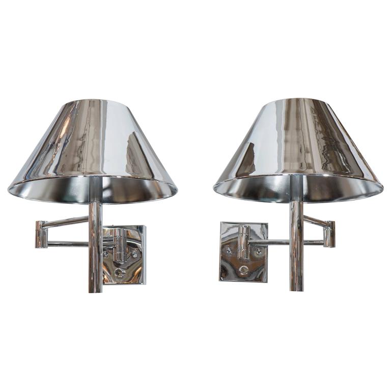 Pair of Casella Articulated Wall Lights with Tole Empire Shades in Chrome at 1stdibs
