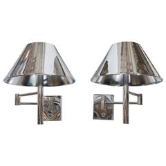 Pair of Casella Articulated Wall Lights with Tole Empire Shades in Chrome