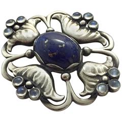 Georg Jensen Sterling Silver Brooch with Lapis Lazuli and Moonstones #173