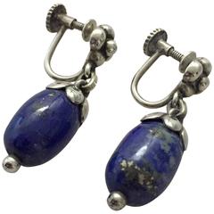 Georg Jensen Sterling Silver and Lapis Lazuli Ear Clips #4