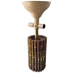1970s Large Faux Bamboo Table Lamp Base in Brass