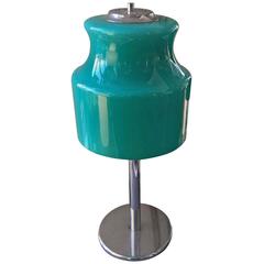 1970s Table Lamp with Green Glass Shade Attributed to Vistosi