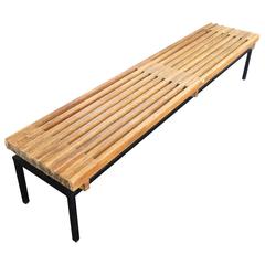 Oak Bench with Black Iron Base, circa 1950, Perriand, Bertoia Oak Bench with Black Iron Base, circa 1950, Perriand, Bertoia