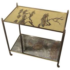 Beautiful Bar Cart from the 1950s from Maison Baguès with Elglomise Glass Beautiful Bar Cart from the 1950s from Maison Baguès with Elglomise Glass