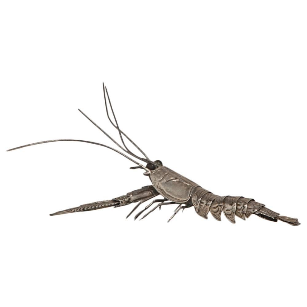 Articulated Langoustine Sculpture, 1950s, Stamped Sterling