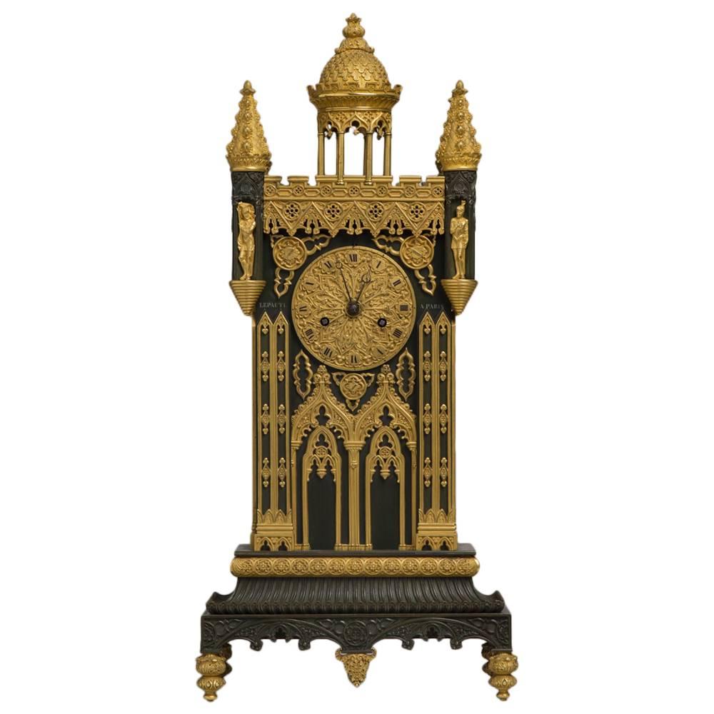French 19th Century Bronze and Ormolu Gothic Cathedral Clock For Sale