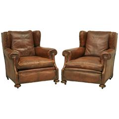 Antique French Leather Club Chairs