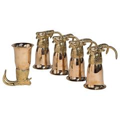 Set of Five Gucci Polished Brass Stirrup Cups, Italy, 1960s