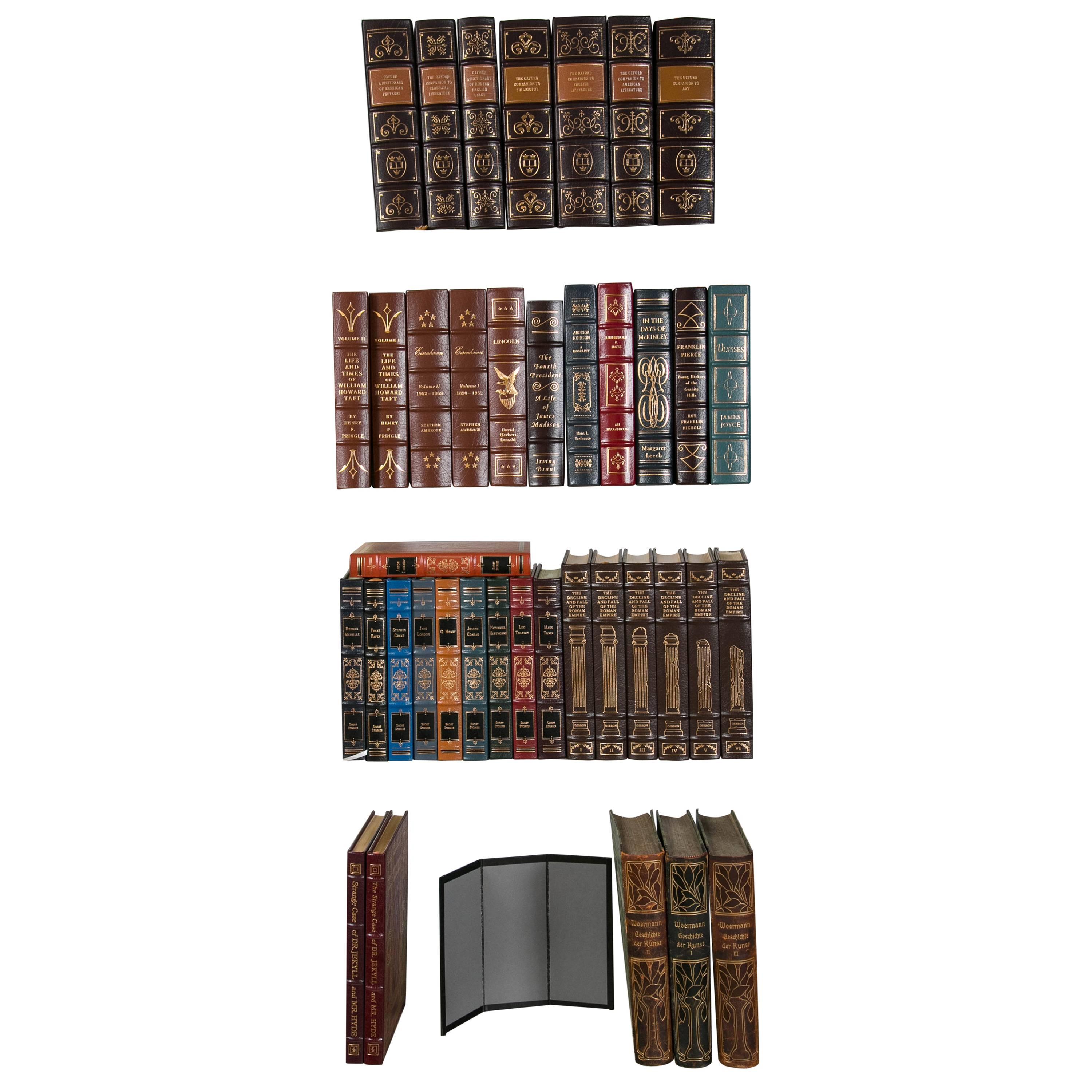 Large Grouping of Leather Bound Gold Leaf Hardcover Books