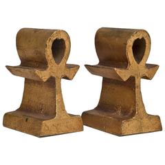 Pair of Celtic Cross Gold Leaf Bookends by Curtis Jere, 1969