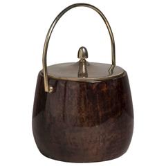 Brown Lacquered Goatskin Aldo Tura Ice Bucket, 1960s 7