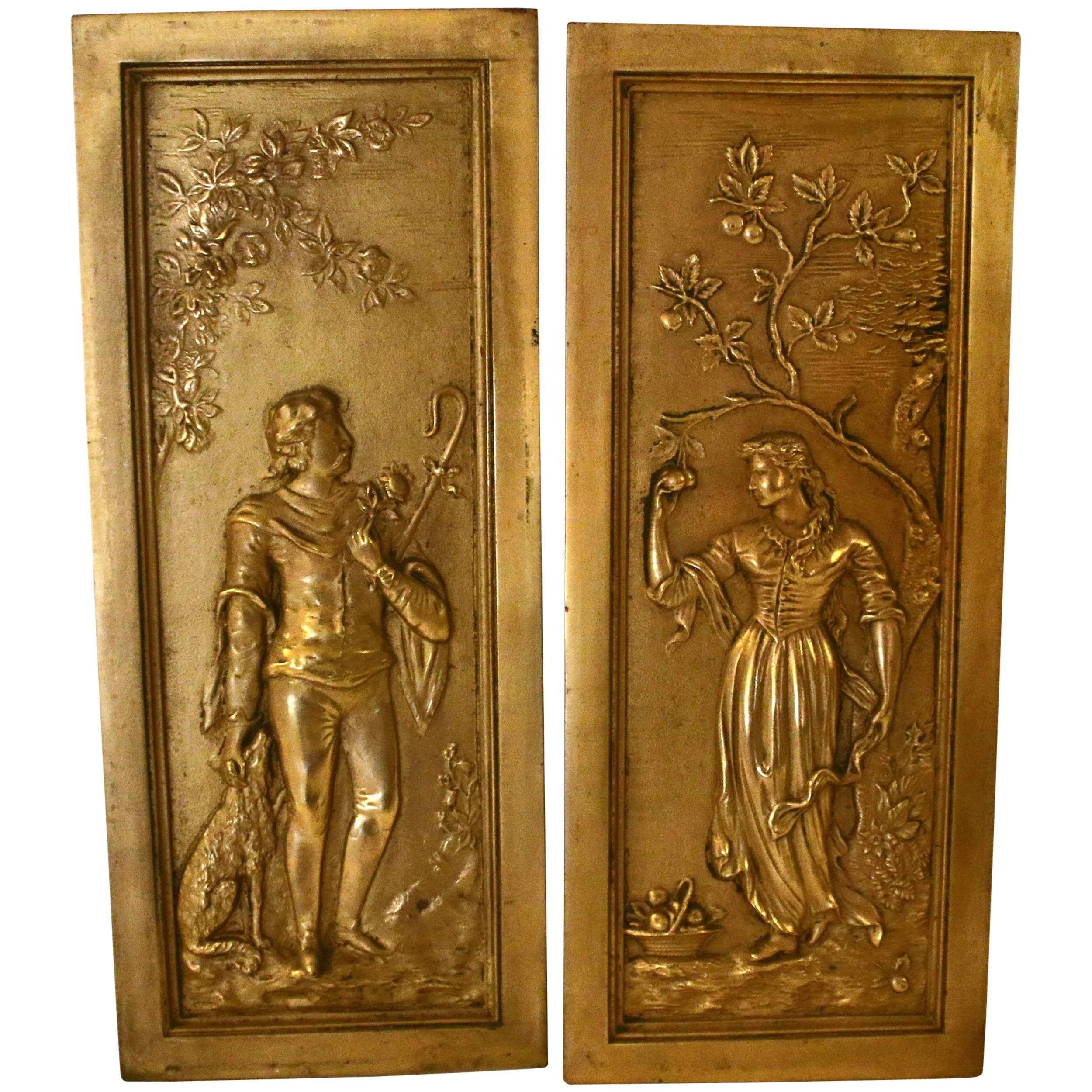 16 cm Bronze Relief Tünnes und Schäl 21 cm 