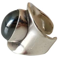 Bent Knudsen Sterling Silver Ring with Hematite Stone Bent Knudsen Sterling Silver Ring with Hematite Stone