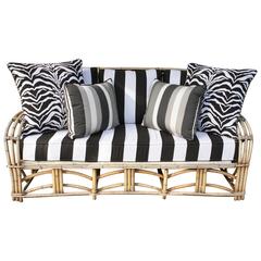 1960s Modern Bent Bamboo High Life Outdoor Three-Seat Sofa, Bengal Stripe Fabric