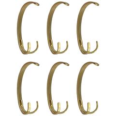 Set of Six Mid-Century Brass Coat Hooks, Vienna, 1950