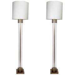 Pair of Bronze and Glass Floor Lamps