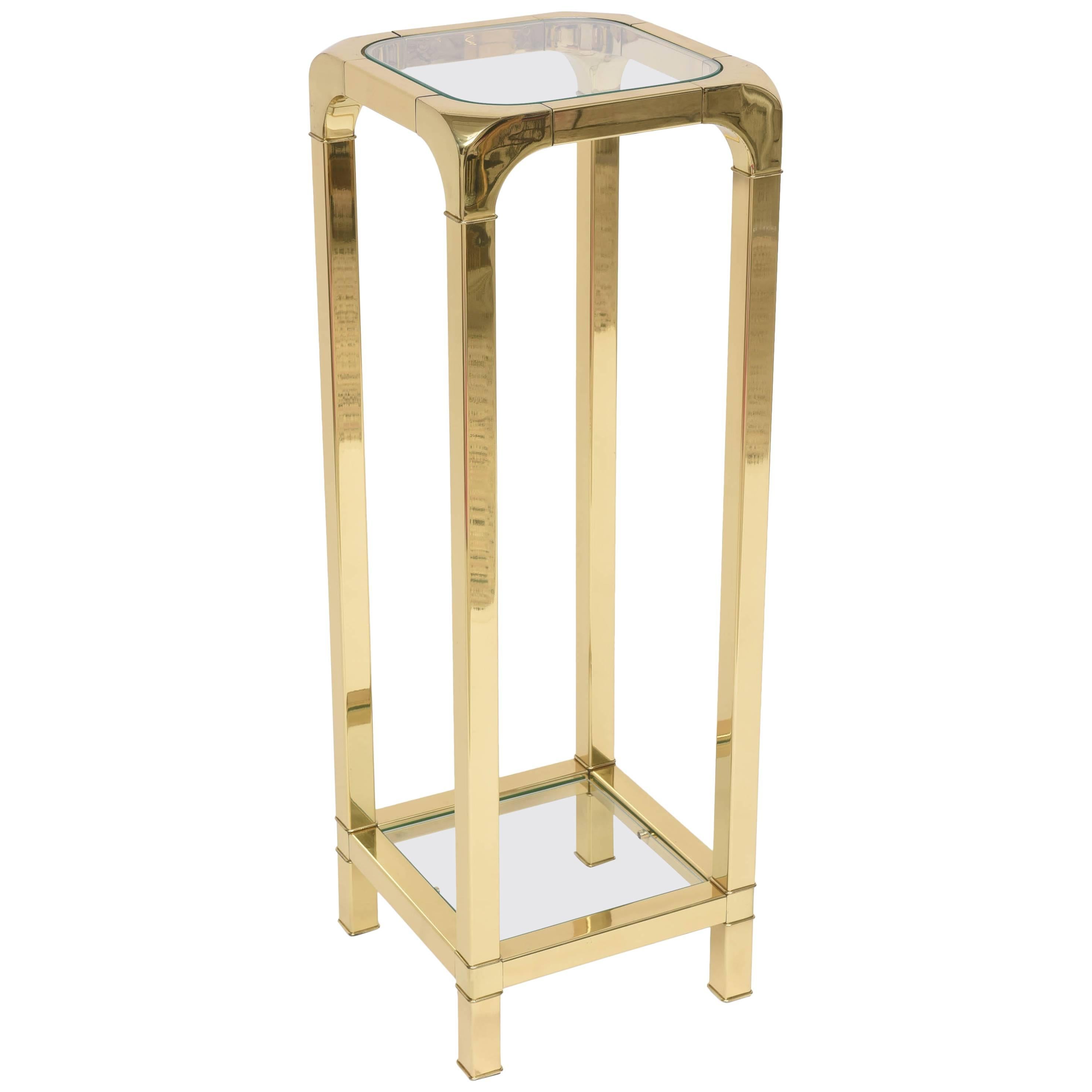 Polished Brass and Glass Pedestal, Mastercraft, American, 1970s-1980s