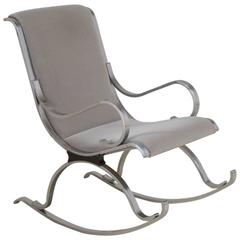Chrome Framed Mohair Upholstered Rocking Chair, 1970s 5