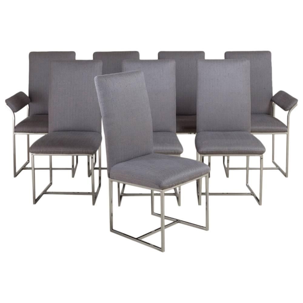 Set of Eight Nickel Framed Dining Chairs by Milo Baughman For Sale