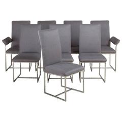 Set of Eight Nickel Framed Dining Chairs by Milo Baughman