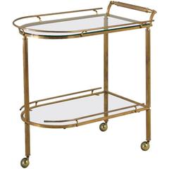 Vintage Brass Framed Two-Tiered Bar Cart on Castors, 1970s