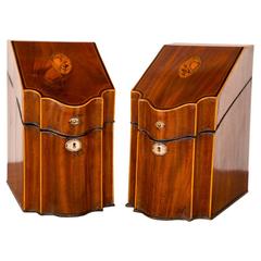 Pair of Late 18th Century Mahogany Knife Boxes with Conch Shell Oval Inlay