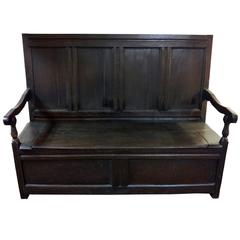 Antique 18th Century Jacobean English Oak Box Settle