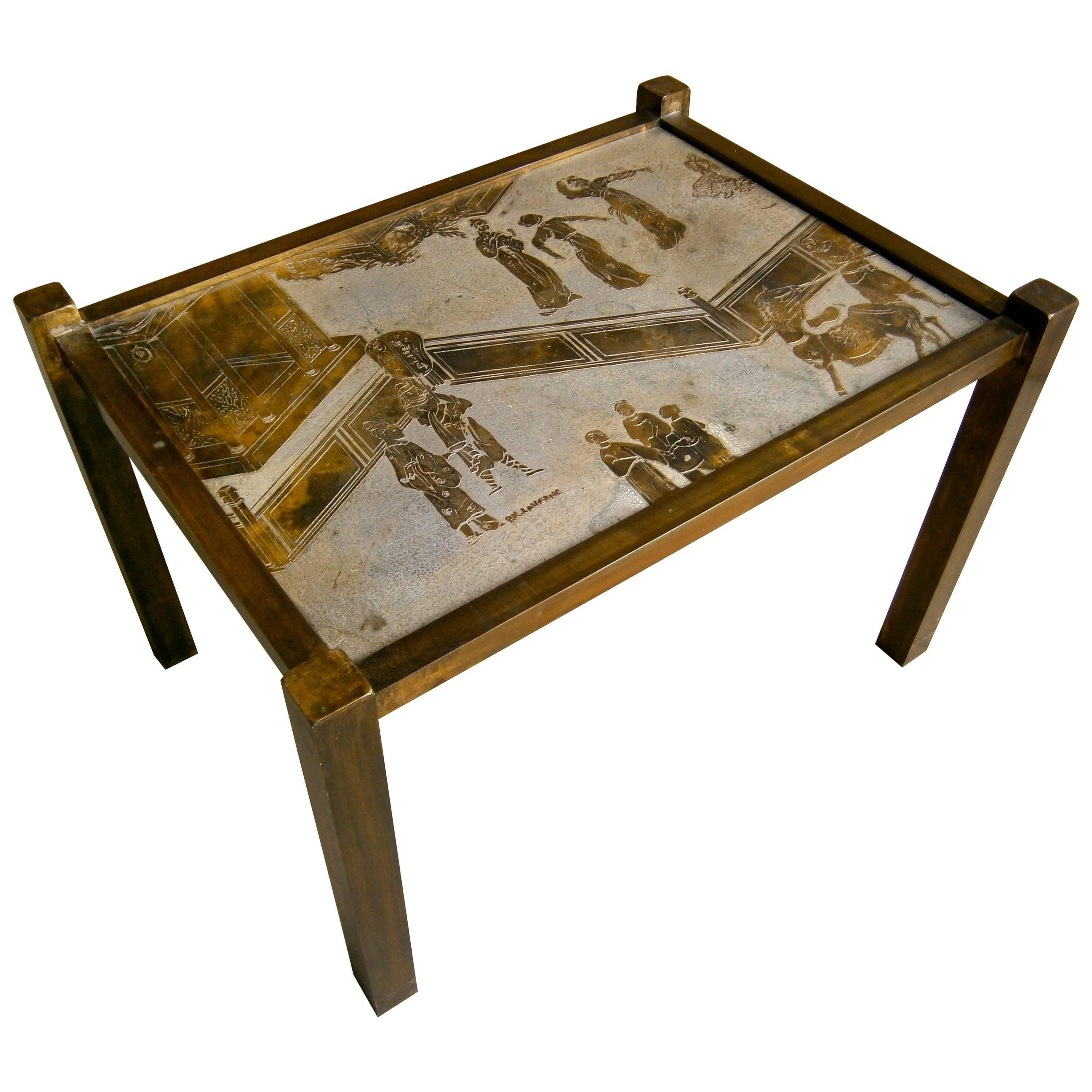 Bronze and Pewter "Tao" Side Table by Philip and Kelvin Laverne, Circa 1970's For Sale