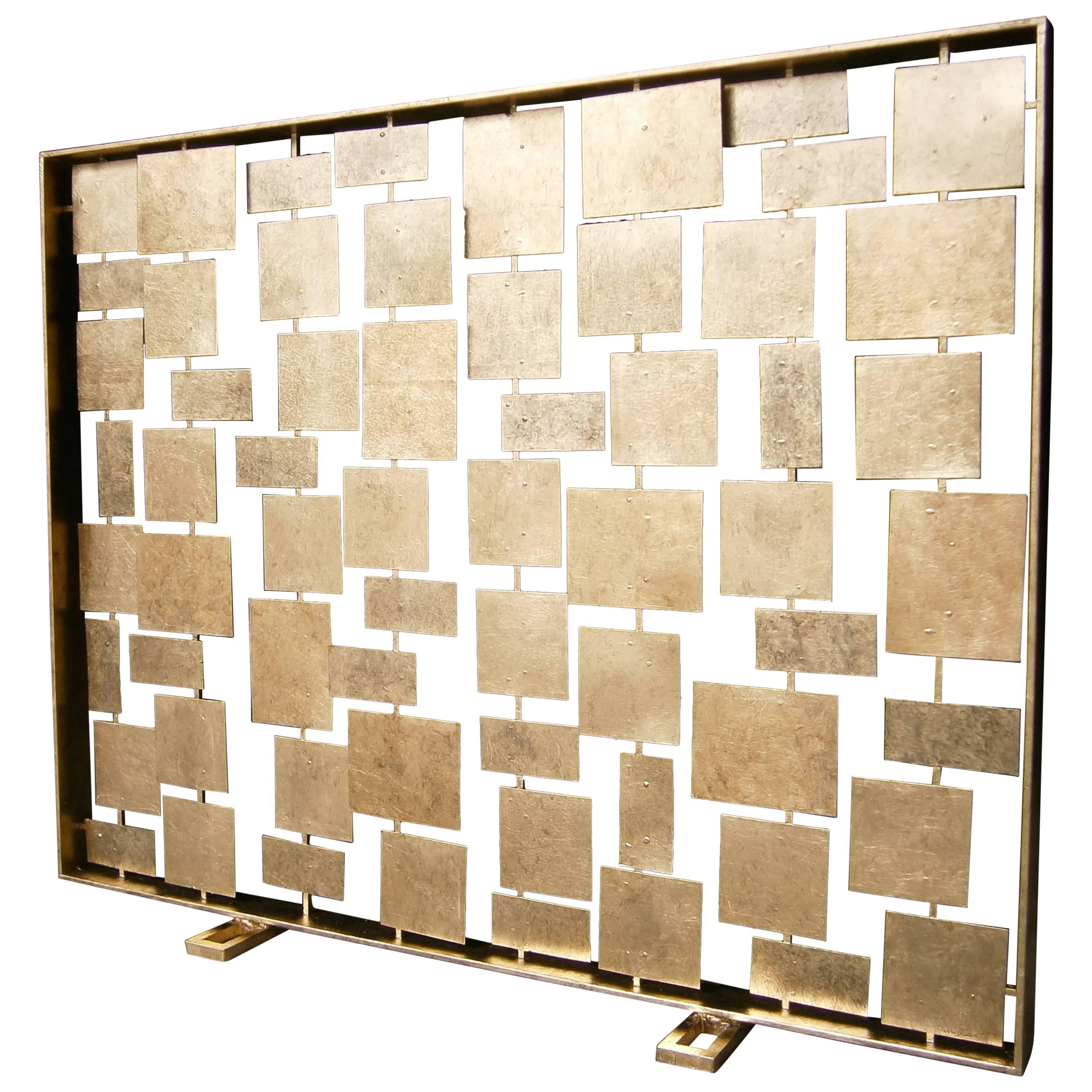 "Forms" a Contemporary Gilded Metal Fire Screen by American Artist Del Williams For Sale